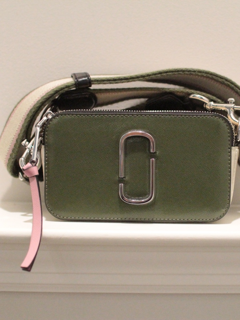 Marc Jacobs Snapshot Colorblock Crossbody Bag Moss Green Pink Cream + Dust Bag L